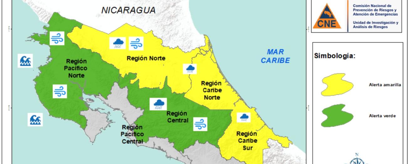 CNE eleva alertas por aumento de lluvias y vientos