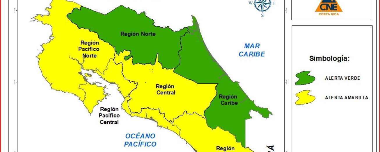 CNE eleva el estado de alertas por lluvias en el Pacífico y Valle Central