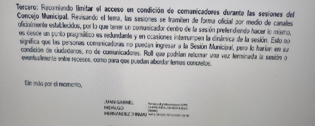 Jefe de la Policía Municipal de Grecia propone limitar el acceso de la prensa a las sesiones del Concejo Municipal 
