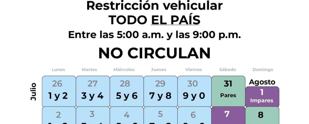 ¡Recuerde renovar en agosto su carta de excepción a la restricción vehicular sanitaria!